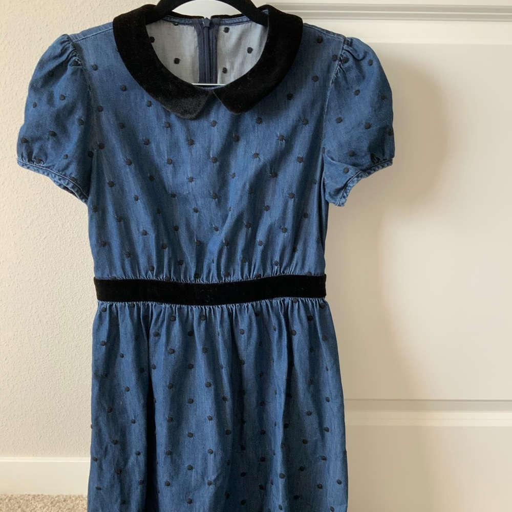 Denim & velvet dress with short denim jacket